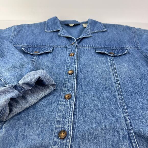 VTG Eddie Bauer Denim Long Sleeve Button Up Maxi Dress Prairie Cottage Modest - Picture 3 of 16